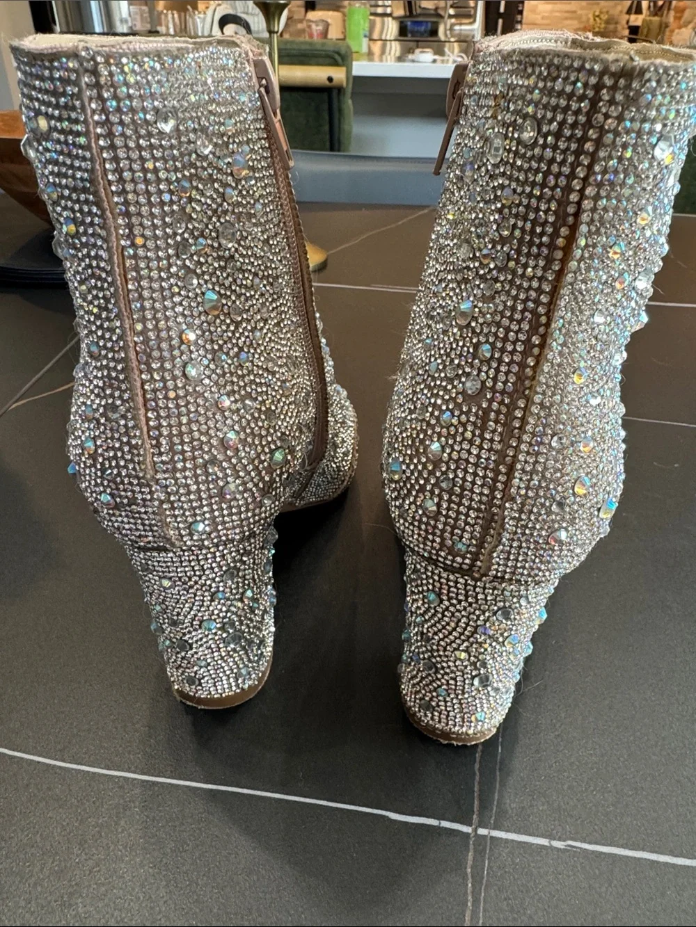 Sparkling Crystal Embellished Ankle Booties - Champagne